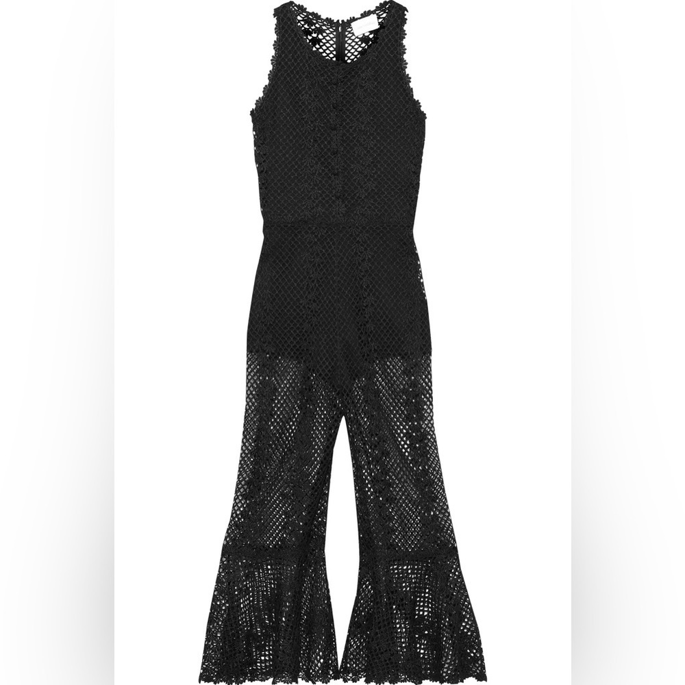 Alice McCall Black Boogie Nights 70s Bell Bottom Metallic Crocheted Jumpsuit